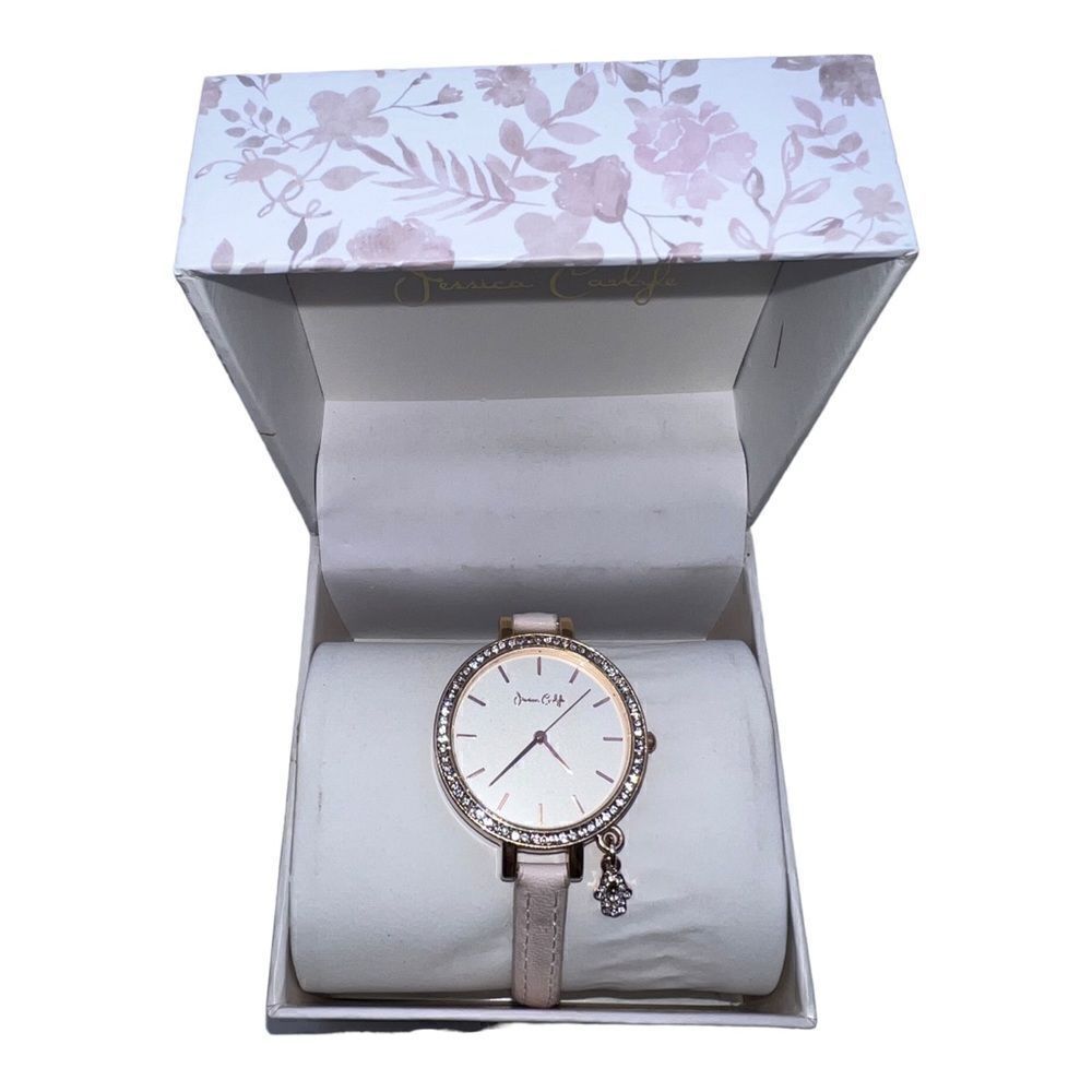 Jessica Carlyle Rose Gold-Tone Light Pink Strap Analog Watch Hamsa Charm New